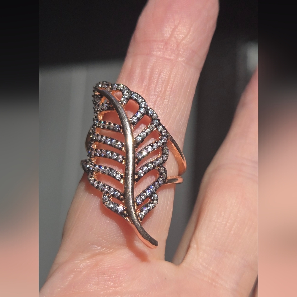 White sapphire Sterling & Gold leaf ring sz8